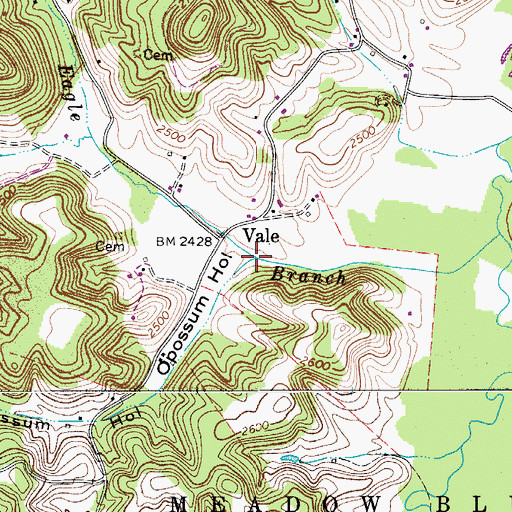Topographic Map of Opossum Hollow, WV