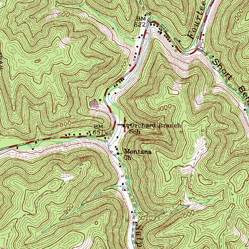Topographic Map of Orchard Branch School (historical), WV