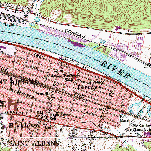 Topographic Map of Ordnance Park School (historical), WV