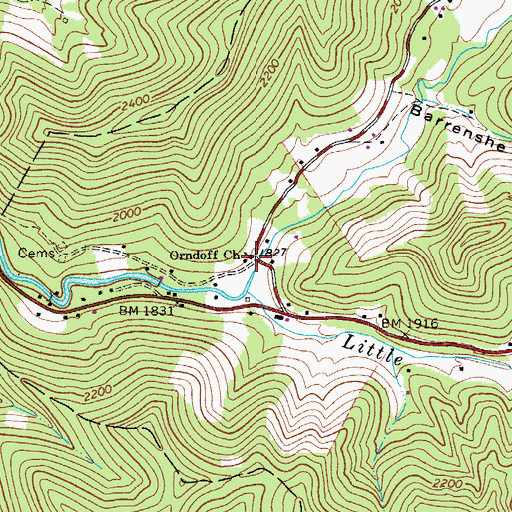 Topographic Map of Orndoff Church, WV