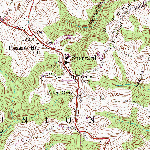 Topographic Map of Orums Cemetery, WV