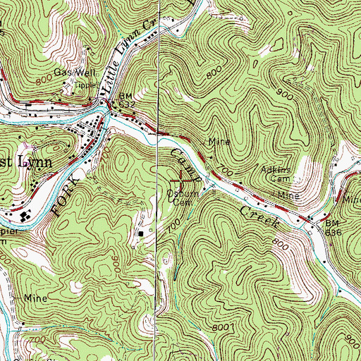 Topographic Map of Osburn Cemetery, WV