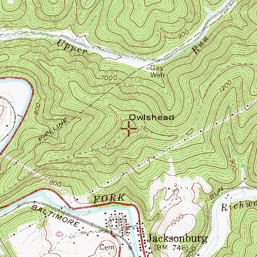 Topographic Map of Owlshead, WV