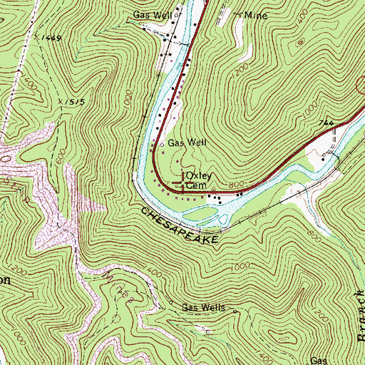 Topographic Map of Oxley Cemetery, WV