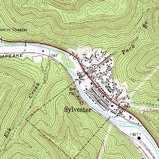 Topographic Map of Pack Branch, WV