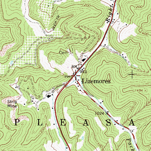 Topographic Map of Pack Fork, WV