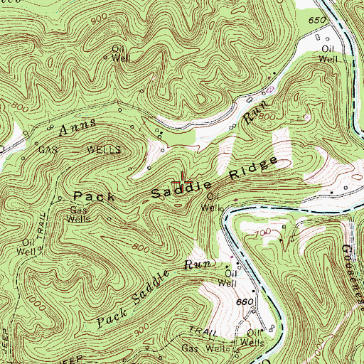 Topographic Map of Pack Saddle Ridge, WV