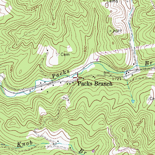 Topographic Map of Packs Branch, WV