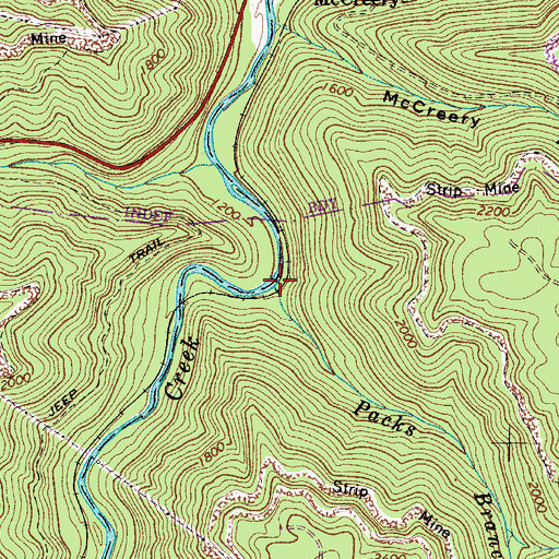 Topographic Map of Packs Branch, WV
