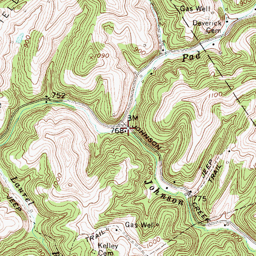 Topographic Map of Pad Fork, WV