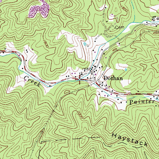 Topographic Map of Painter Creek, WV