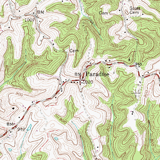 Topographic Map of Paradise, WV