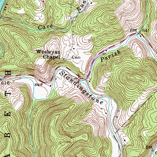 Topographic Map of Parish Fork, WV