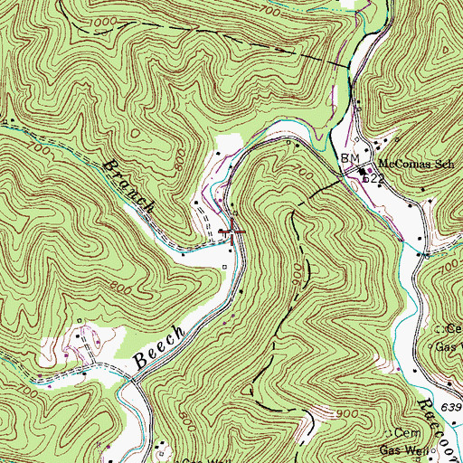 Topographic Map of Parker Branch, WV