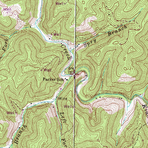 Topographic Map of Parker Branch, WV