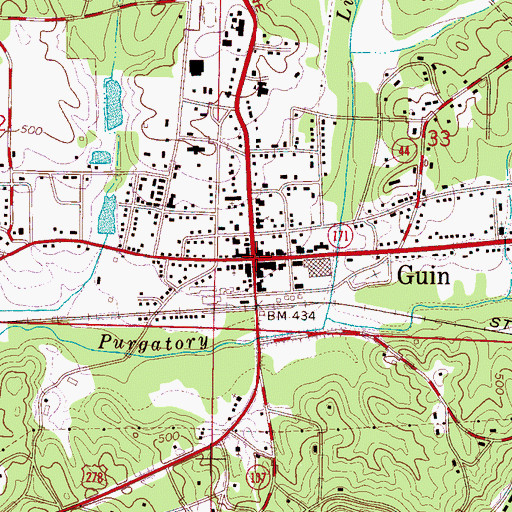 Topographic Map of Guin, AL