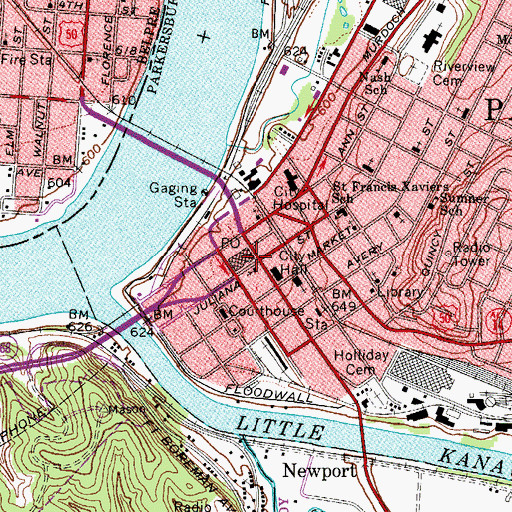 Topographic Map of Parkersburg, WV