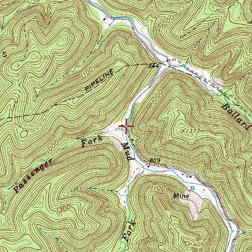 Topographic Map of Passenger Fork, WV