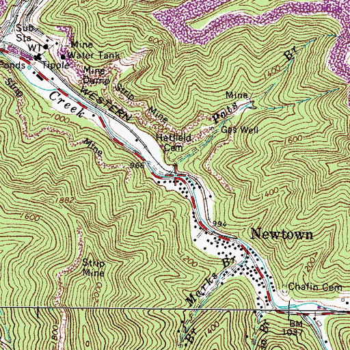 Topographic Map of Pats Branch, WV