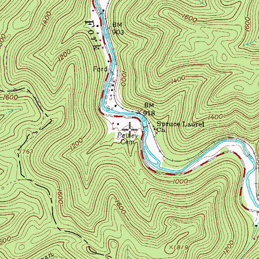 Topographic Map of Pauley Cemetery, WV