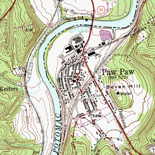 Topographic Map of Paw Paw, WV