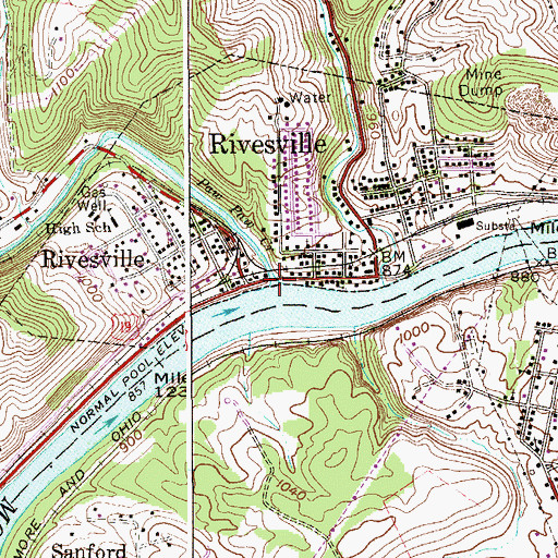 Topographic Map of Paw Paw Creek, WV