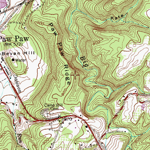 Topographic Map of Paw Paw Ridge, WV
