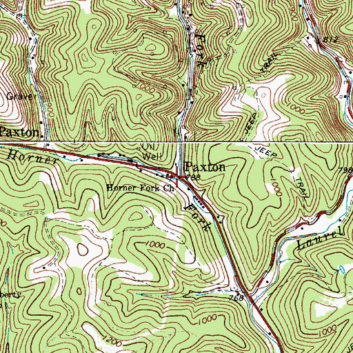 Topographic Map of Paxton, WV