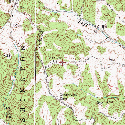 Topographic Map of Paxton Cemetery, WV