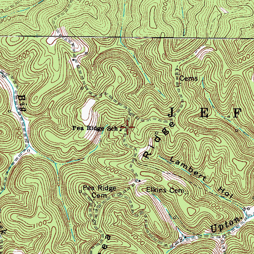 Topographic Map of Pea Ridge School (historical), WV