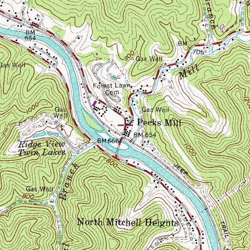Topographic Map of Pecks Mill, WV