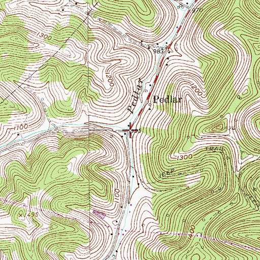 Topographic Map of Pedlar, WV