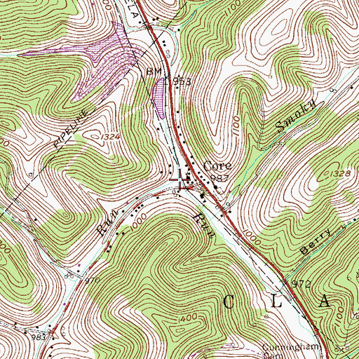 Topographic Map of Pedlar Run, WV