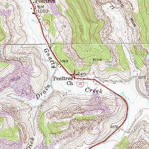 Topographic Map of Peeltree Church, WV