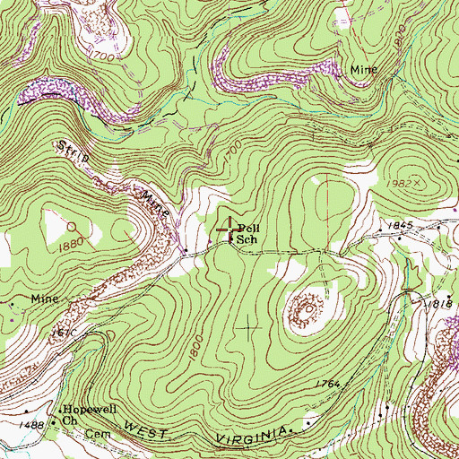 Topographic Map of Pell School (historical), WV
