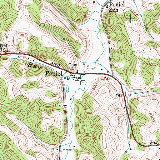 Topographic Map of Peniel Run, WV