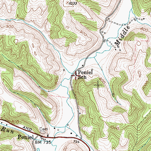 Topographic Map of Peniel School (historical), WV
