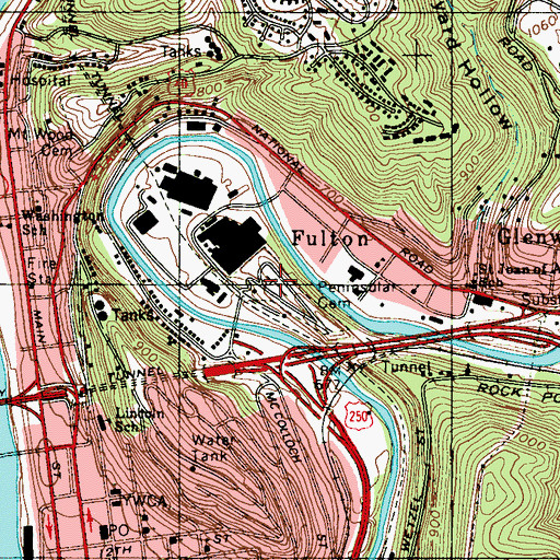 Topographic Map of Peninsular Cemetery, WV
