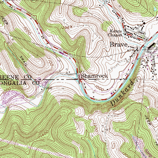 Topographic Map of Pennsylvania Fork Dunkard Creek, WV