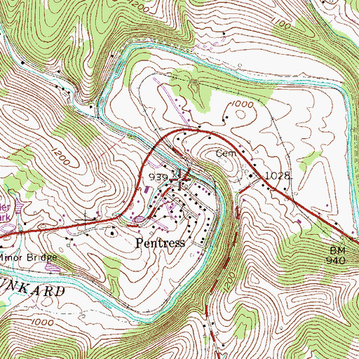 Topographic Map of Pentress, WV