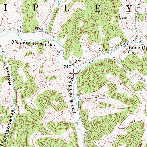 Topographic Map of Peppermint Creek, WV