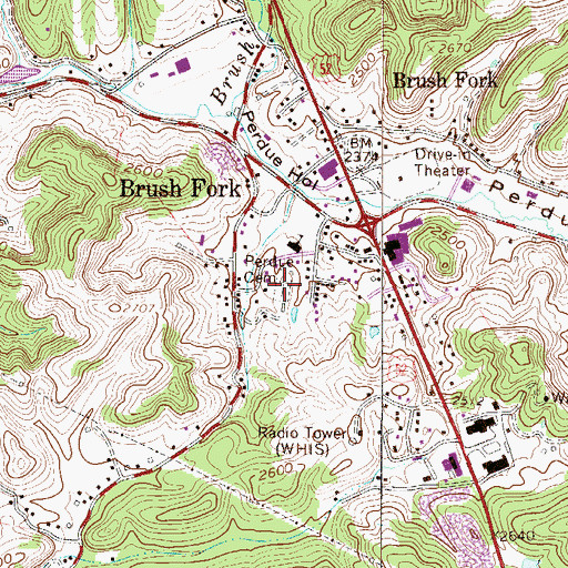 Topographic Map of Perdue Cemetery, WV