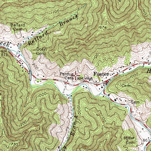 Topographic Map of Perdue Cemetery, WV