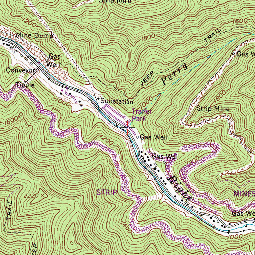 Topographic Map of Perry Branch, WV