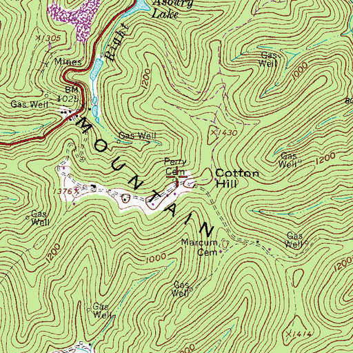 Topographic Map of Perry Cemetery, WV