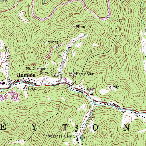 Topographic Map of Perry Cemetery, WV