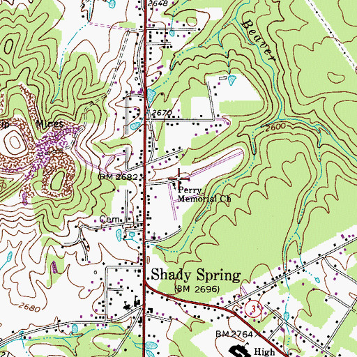 Topographic Map of Perry Memorial United Methodist Church, WV