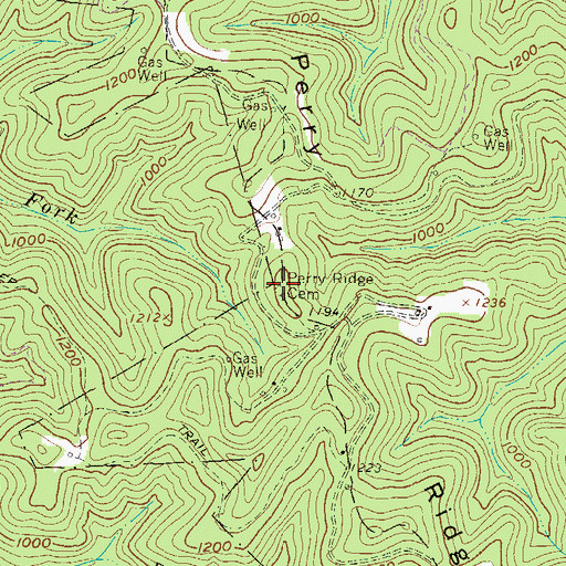 Topographic Map of Perry Ridge Cemetery, WV