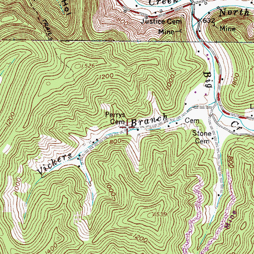 Topographic Map of Perrys Cemetery, WV