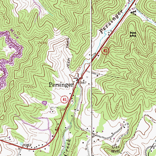 Topographic Map of Persinger, WV